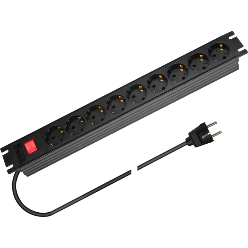 [5129] Dreitec 5129 – 19" 9-veis Schuko strømlist med bryter