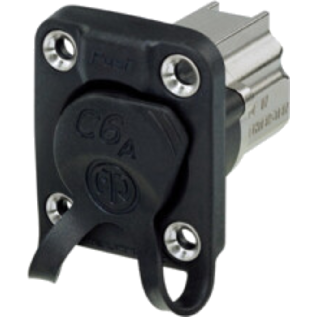 Neutrik NE8FDX-P6-W – etherCON® CAT6A D-serie chassis-kontakt (IP65, feedthrough, svart hus)