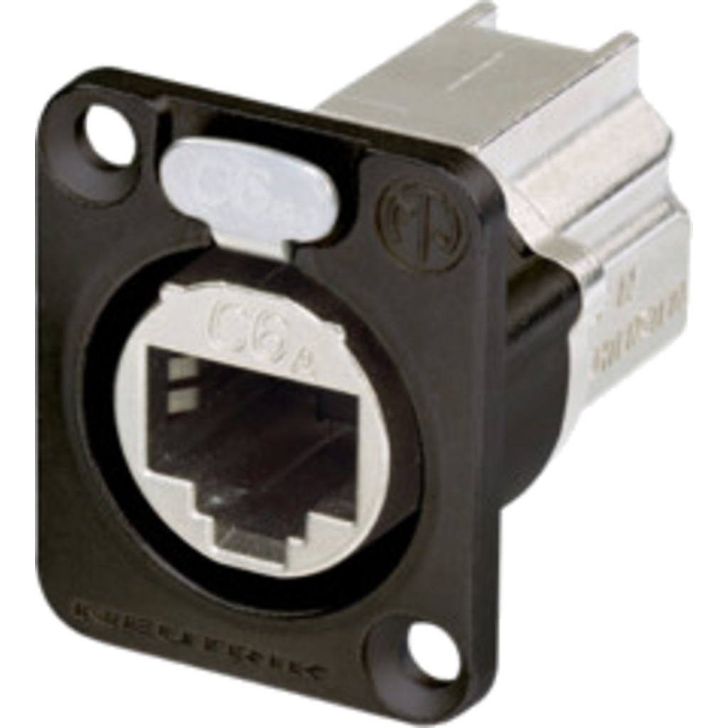 Neutrik NE8FDX-P6-B – etherCON® CAT6A D-serie chassis-kontakt (feedthrough, svart KTL-hus)