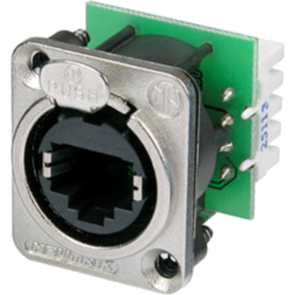 Neutrik NE8FDV-YK – etherCON® CAT5e D-serie chassis-kontakt med IDC-tilkobling, nikkelhus