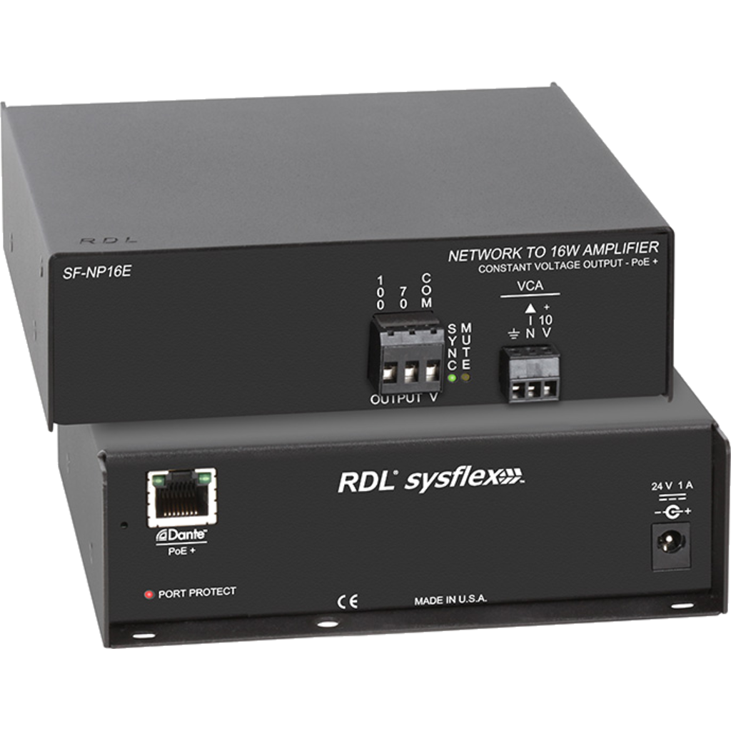 [SF-NP16E] RDL SF-NP16E – Dante 16 W mono lydforsterker for 70 V / 100 V systemer (PoE+)