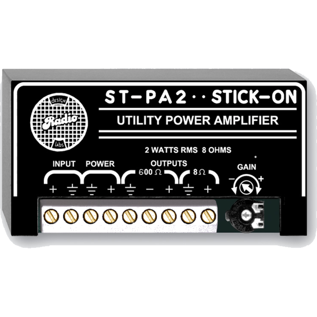 [ST-PA2] RDL ST-PA2 er en kompakt 2 W mono-forsterker for 8 Ω høyttalere og 600 Ω linjeutganger