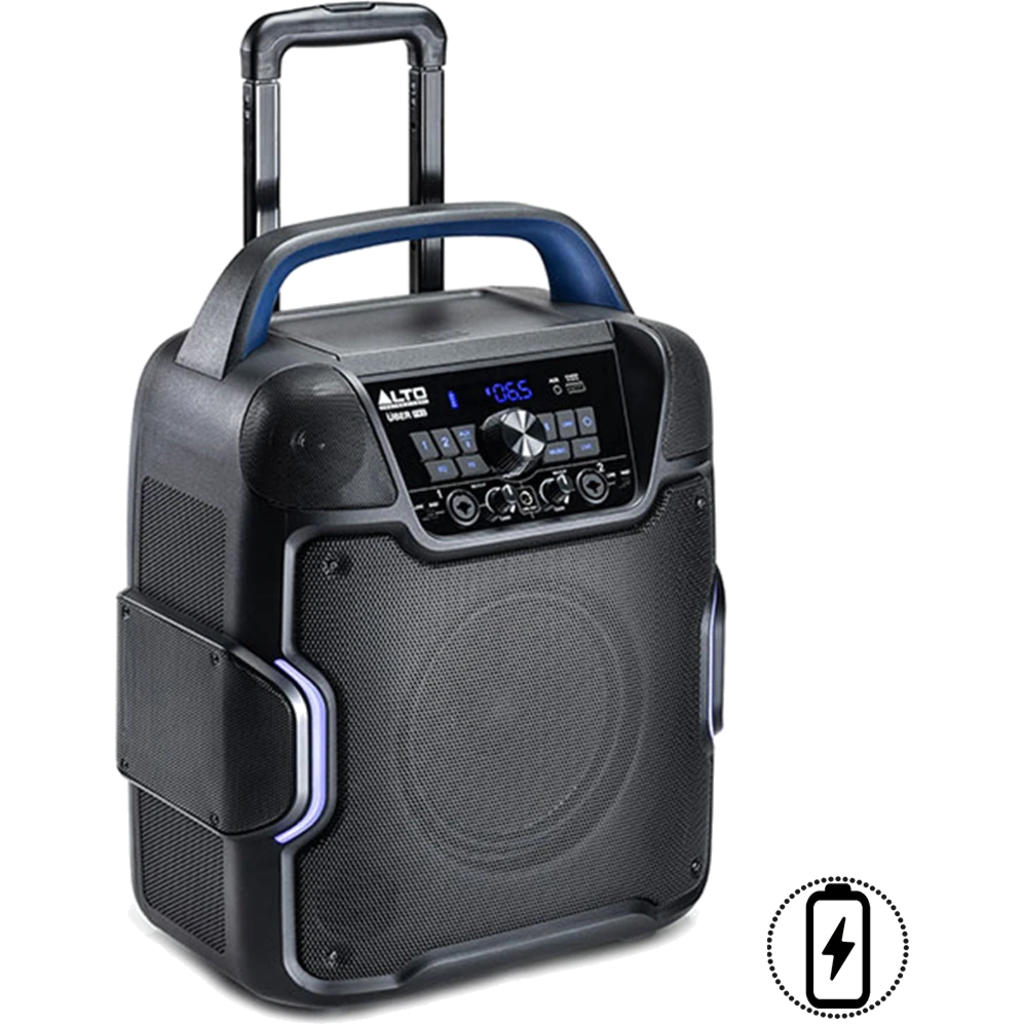 [Uber FX2] Alto Professional Uber FX2 er et bærbart, batteridrevet 200-watts lydsystem med 320° spredning og 100 timers batteritid – ideelt for arrangementer, opptredener og mobile events.