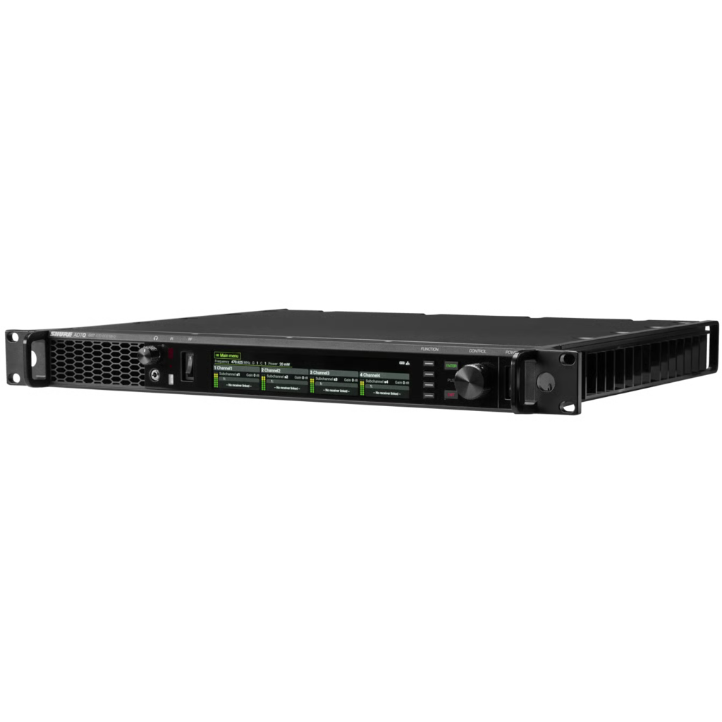 [ADTQE=-G56] Shure ADTQE (G56) er en digital quad-sender for Axient Digital PSM-systemer med Multichannel Wideband RF og Spatial Diversity Transmission