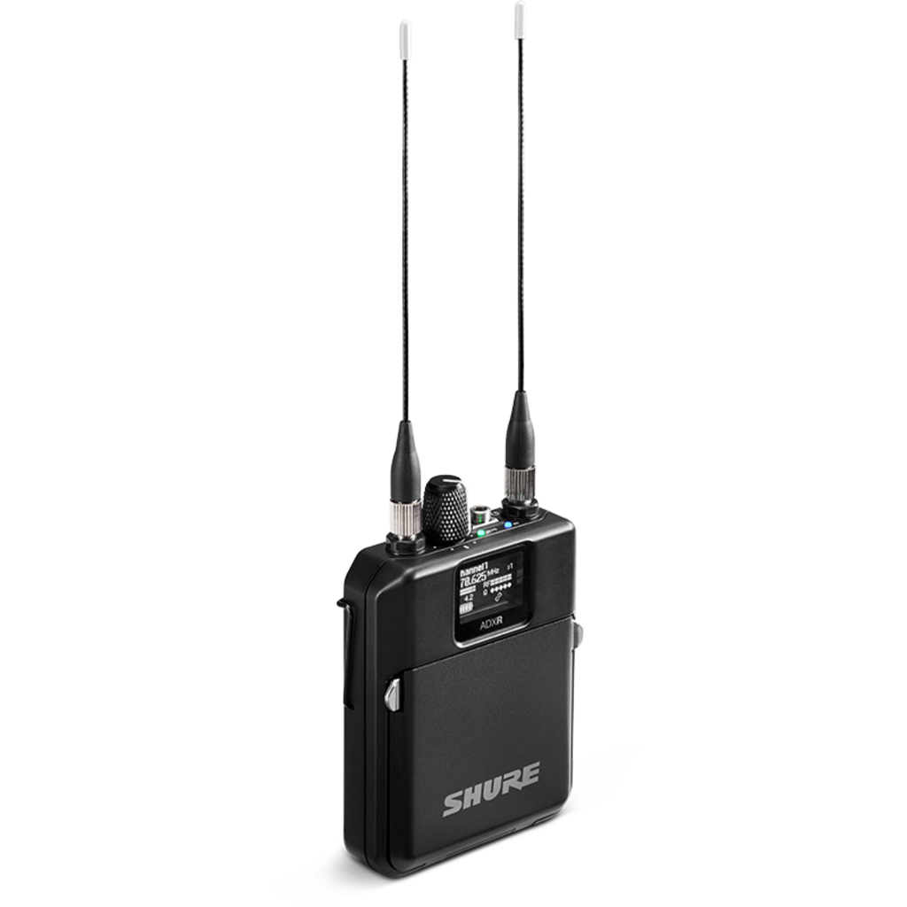 [ADXR=-A] Shure ADXR-A er en digital bodypack-mottaker for Axient Digital PSM-systemer med True Digital Diversity og ShowLink fjernkontroll