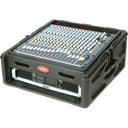 SKB 1SKB-R102 er et roto-støpt konsollrack med 10U toppseksjon og 2U frontmontering for miksere, prosessorer og sluttrinn