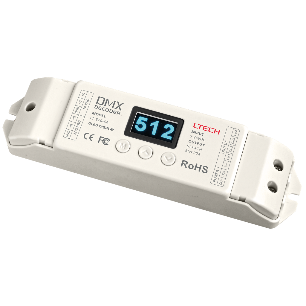 [A9915301] LTECH DMX LED-driver – 4 x 5A med OLED-display og 3 dimmekurver