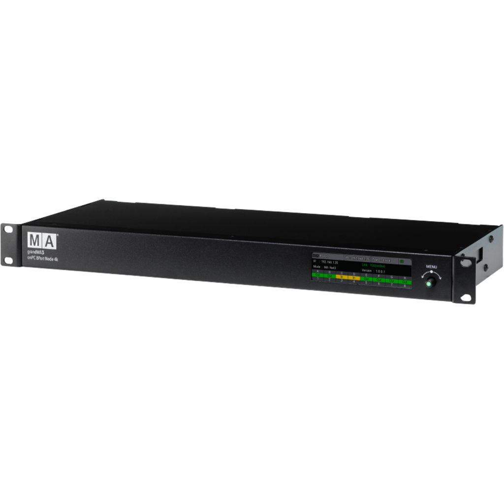 MA Lighting 4010514-1 grandMA3 onPC 8Port Node 4k PoE er en rackmontert DMX-node for distribusjon og onPC-styring