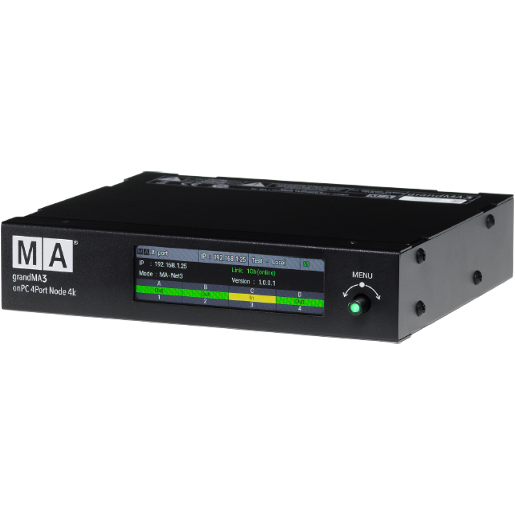MA Lighting 4010513-1 grandMA3 onPC 4Port Node 4k PoE er en kompakt DMX-node for fleksibel distribusjon og onPC-styring