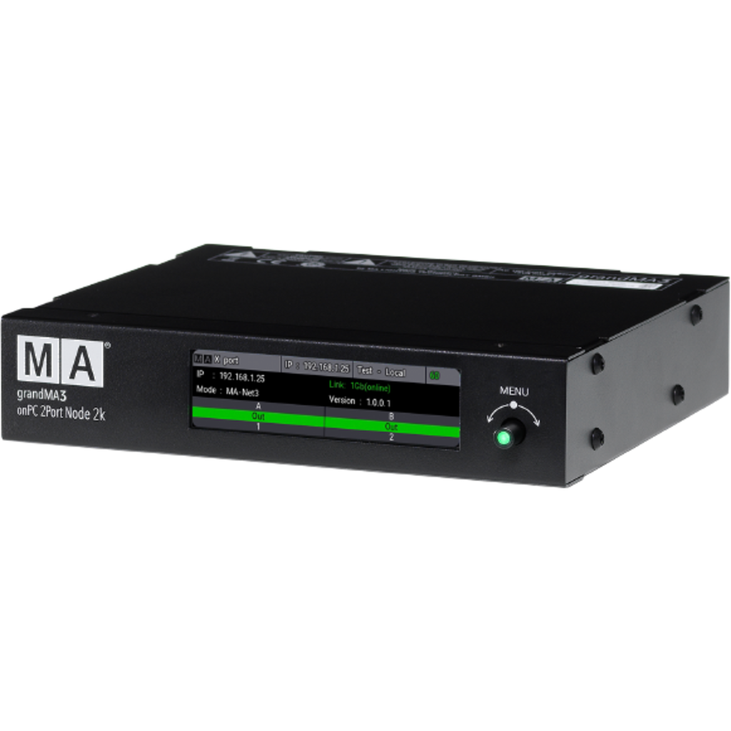 MA Lighting 4010512-1 grandMA3 onPC 2Port Node 2k PoE er en kompakt DMX-node for effektiv onPC-styring og fleksibel distribusjon