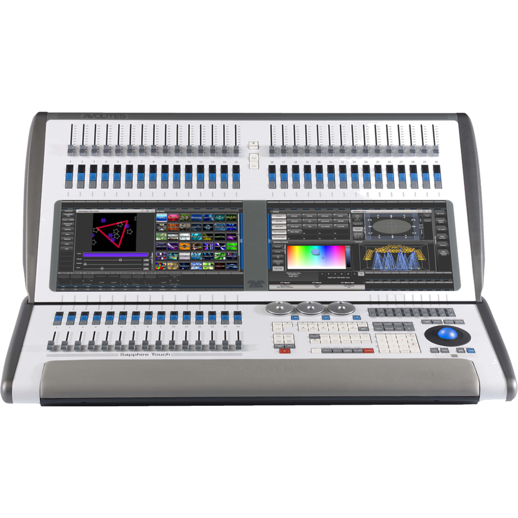 [184996] Avolites Sapphire Touch er en kraftig lyskonsoll med 45 motoriserte fadere, doble berøringsskjermer og integrert UPS for krevende live-produksjoner 