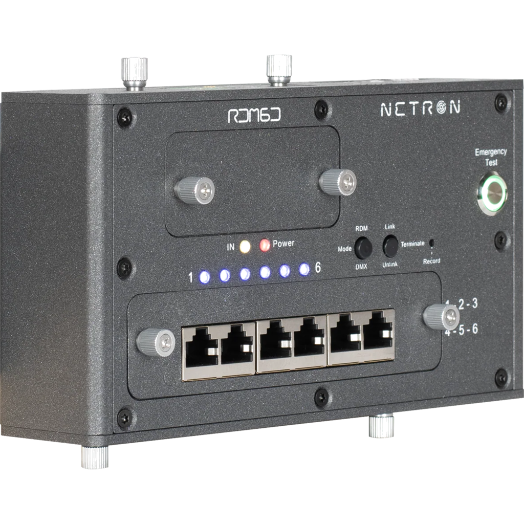 [2256650] Obsidian Netron RDM6D er en DIN-skinne- eller veggmontert DMX/RDM-splitter med seks utganger. 