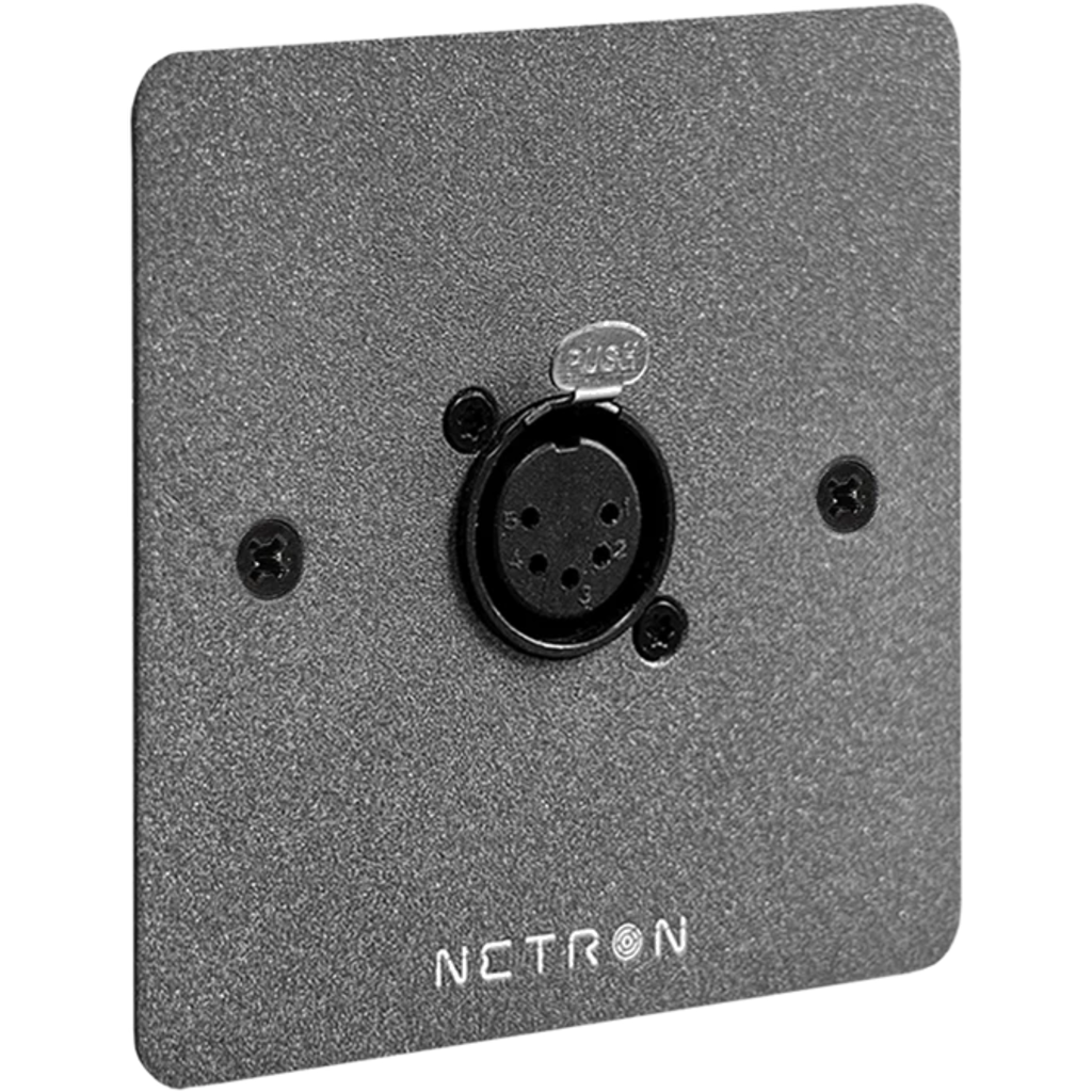 [2256682] Obsidian Netron WP1DO-EU er et veggmontert 5-pins DMX-uttak for faste installasjoner i EU-standard veggbokser. 