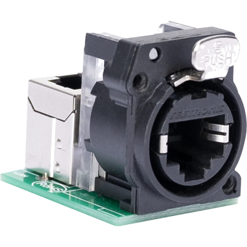 [2256680] Obsidian Netron PCBCAT6 er et kompakt CAT6A RJ45-utgangskort for skreddersydde nettverks- og DMX-installasjoner.
