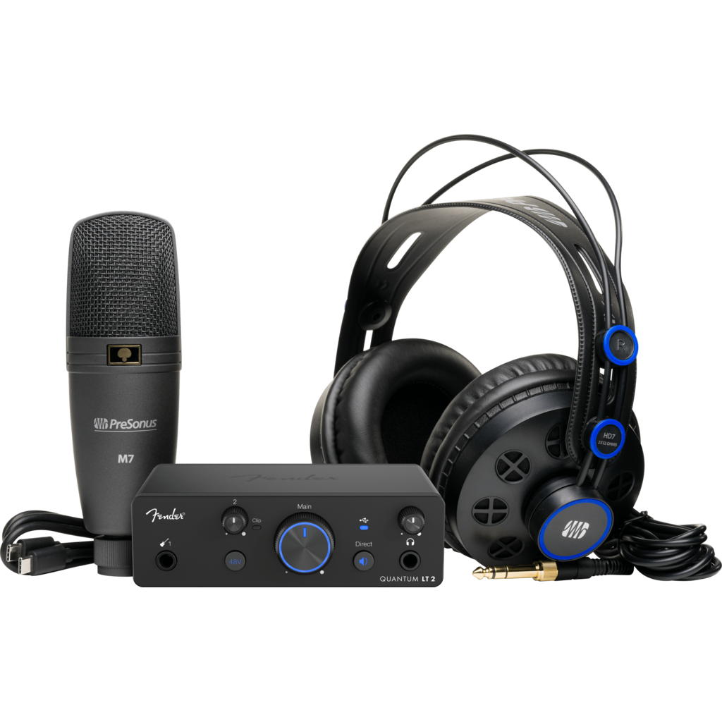 [FS-QUANTUM-CRT-BUNDLE] Fender Quantum Creator Bundle er et komplett opptakssett fra Fender Studio som gir deg alt du trenger for profesjonell innspilling av vokal, instrumenter og podcast – klart rett ut av esken.