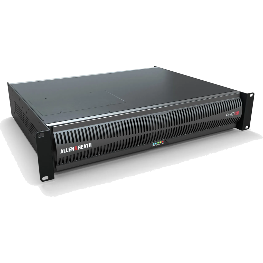 [AHM-64] A&H AHM-64 er en 64×64 audio matrix-prosessor utviklet for store og komplekse installasjoner med mange soner, kontrollflater og omfattende system-I/O.