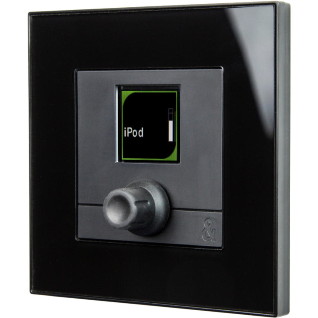 A&H IP1 er en enkel, programmerbar veggkontroller med roterende encoder, utviklet for intuitiv og pålitelig styring i installasjonsmiljøer Sort.
