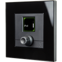 A&H IP1 er en enkel, programmerbar veggkontroller med roterende encoder, utviklet for intuitiv og pålitelig styring i installasjonsmiljøer Sort.