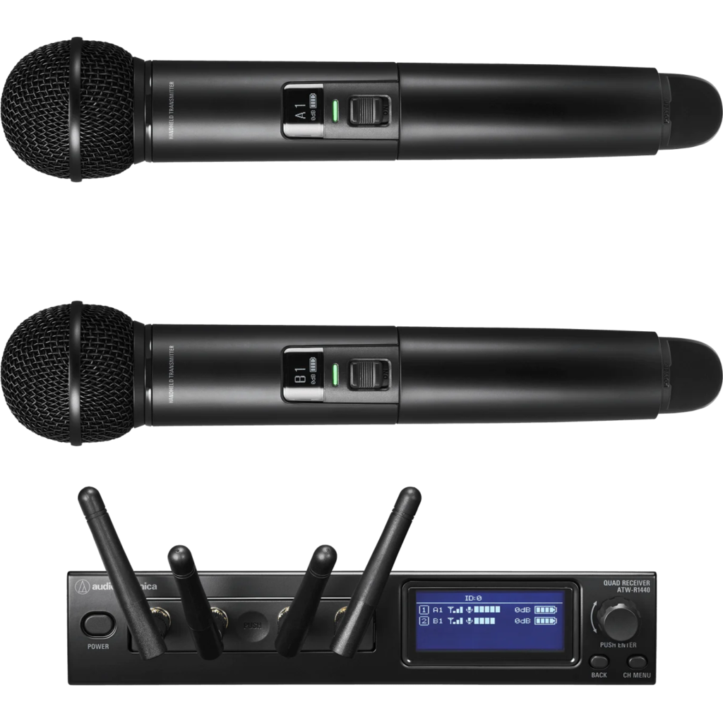 [ATW-1422] Audio-Technica ATW-1422 er et digitalt trådløst håndholdt mikrofonsystem fra Audio-Technica som består av én ATW-R1440 firekanals mottaker og to ATW-T1402 sendere.