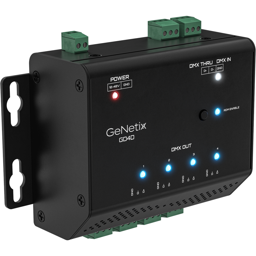[CSY-300103] ChamSys GeNetix GD4D er en DIN-skinne monterbar 4-ports DMX-splitter med RDM-støtte, utviklet for stabile og fleksible DMX-installasjoner.