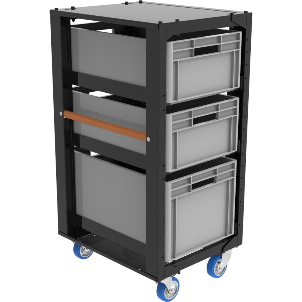 [WAM2S1A2T] Admiral Staging Storage Cart H110 – Modulær transportvogn med kasser, lokk og hjul (Alternativ A med topplokk)