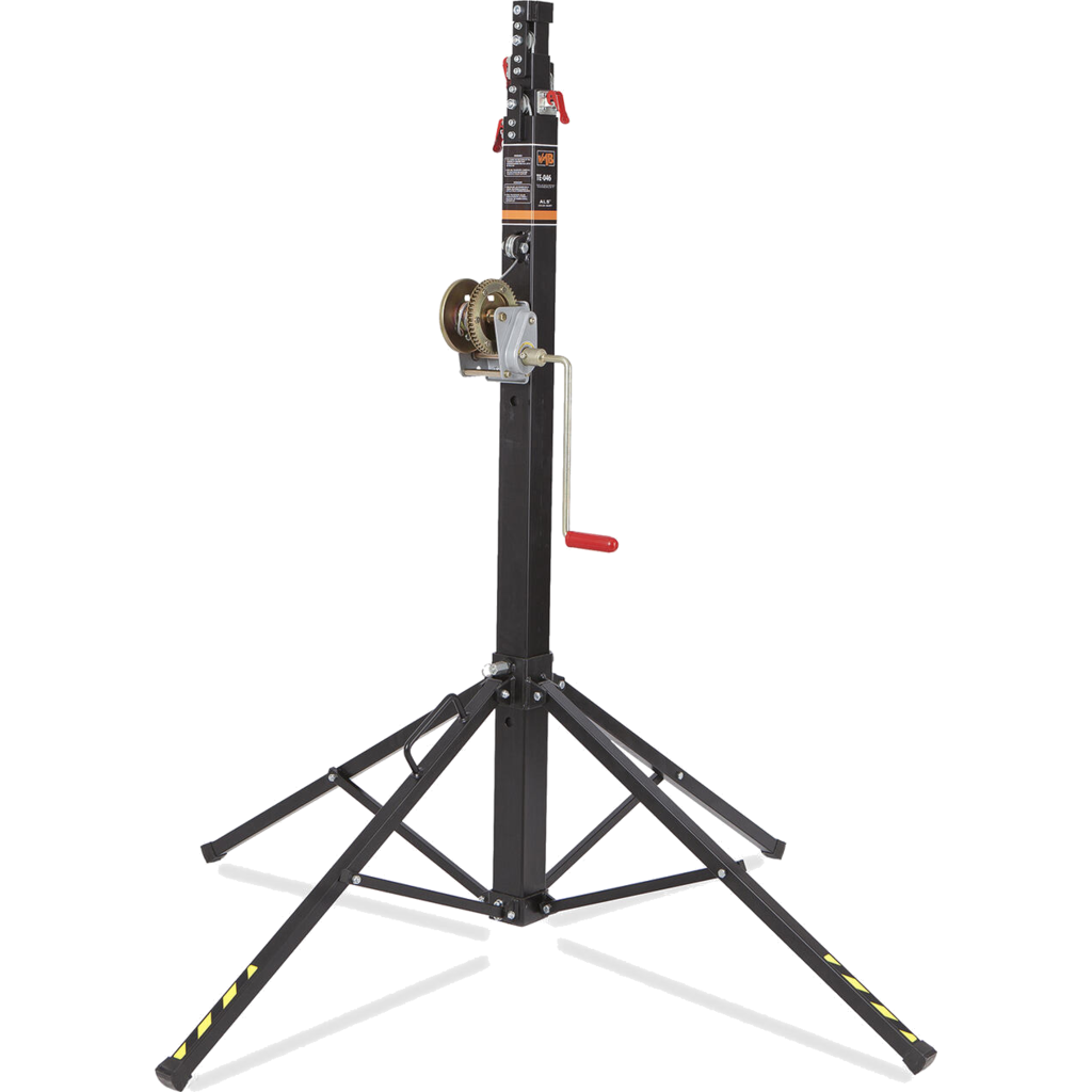 VMB TE-046 er et teleskopisk løftetårn fra VMB for løft av lys, høyttalere, truss og AV-utstyr opptil 4,6 meter.