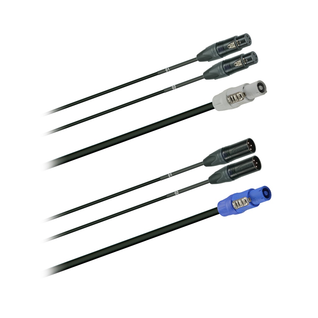 Dreitec 40156 – 2-kanals hybridkabel, XLR 3 / powerCON
