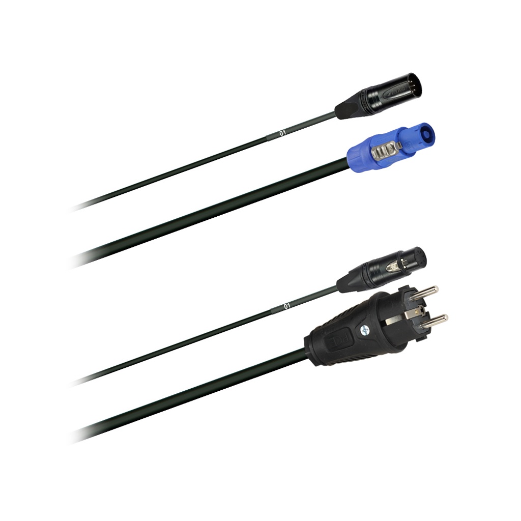 Dreitec 40112 – hybridkabel, XLR 5 / Schuko–powerCON