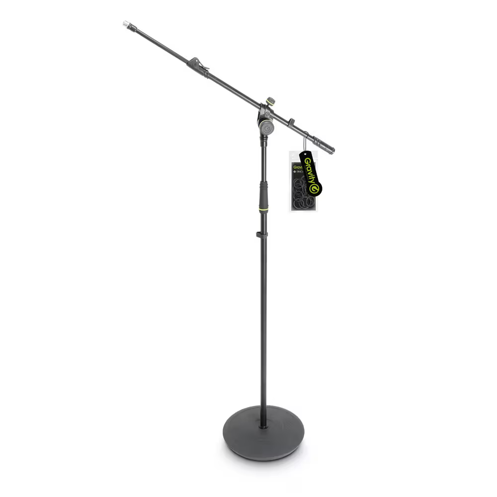 [GMS2322B] Gravity Microphone Stand with Round Base and 2-Point Adjustment Telescoping Boom, Long