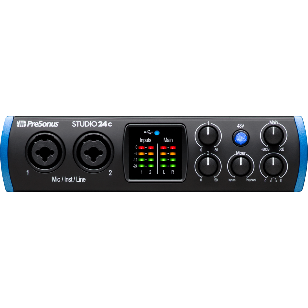 [2777700403] PreSonus Studio 24c – 2x2 USB-C lydgrensesnitt med XMAX-L preamper 